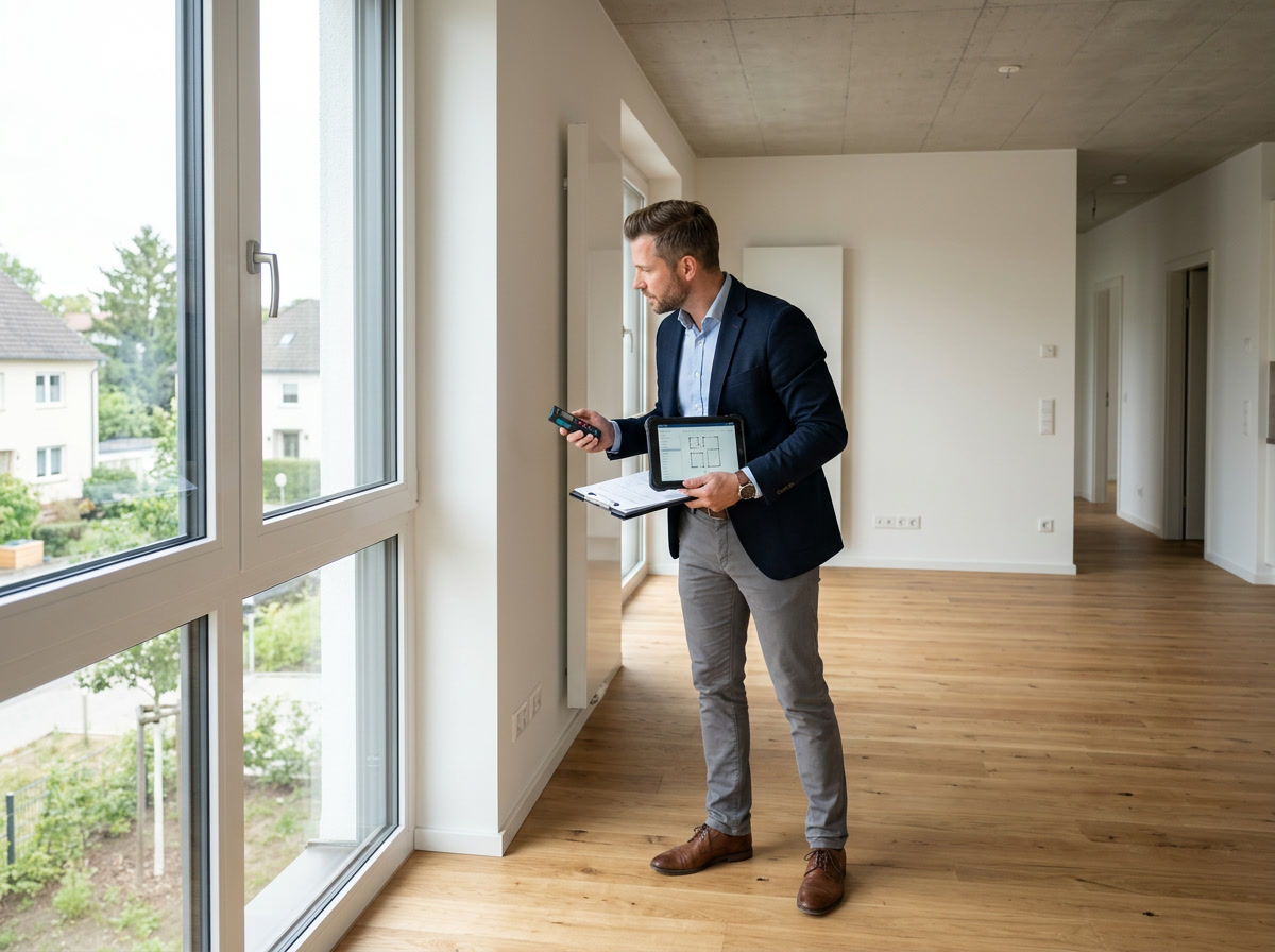 Immobiliengutachter aus Bruchsal bei der Besichtigung einer Wohnung
